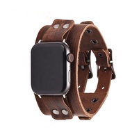 Tan marron noir double boucle lisse bracelet de montre en cuir véritable pour iwatch ultra 1 2 3 4 5 6 7 8 apple watch bracelet en cuir
