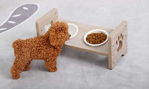 Mangkuk anjing ditinggikan bambu dan kayu mangkuk hewan peliharaan tinggi makanan kucing dan anjing dan dudukan air tempat makan hewan peliharaan dengan dua mangkuk - Product Image 4