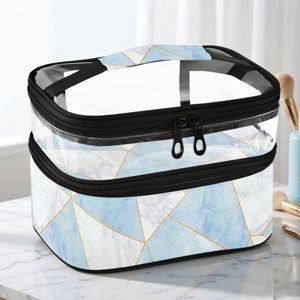 Wholesale Blue Marble Printed Custom Makeup Pouch Double Layer Clear Cosmetic Bag Waterproof <b>Travel</b> Toiletry <b>Case</b> for Women - Product Image 1