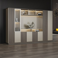 Armoire de bureau exécutive en bois sur mesure avec étagères ouvertes et vitrées, grand meuble de rangement pour mobilier de bureau commercial