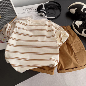 2025 nuovo vestito estivo a maniche corte Casual 90% cotone due pezzi strisce Design per bambini <span class=keywords><strong>di</strong></span> 1-5 anni - Product Image 4