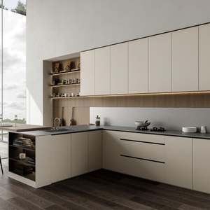 Ensemble de meubles de cuisine modernes sur mesure, armoires en panneaux de mélamine pour appartement, évier pour toute la maison - Product Image 3