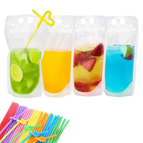 Customized Plastic Stand Up Zipper Juice Bag For Hand Held Hot Cold Food adult drink pouches Pouches With Straws