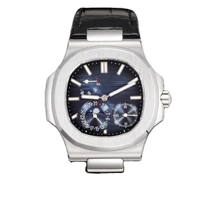 Montre automatique pour homme de forme tonneau, bracelet en cuir d'alligator véritable, cadran vertical turquoise, chronographe phase de lune - Product Image 3