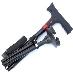 Bastón Plegable de Aleación de Aluminio con Mango en T, Telescópico, Negro, con Luz LED, para Personas Mayores, Soporte para Senderismo - Product Image 1