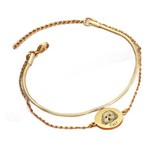 Dropshipping personalizado 18K chapado en oro de acero inoxidable mascota pulsera conmemorativa moda doble cadena grabado mascota pulsera - Product Image 5