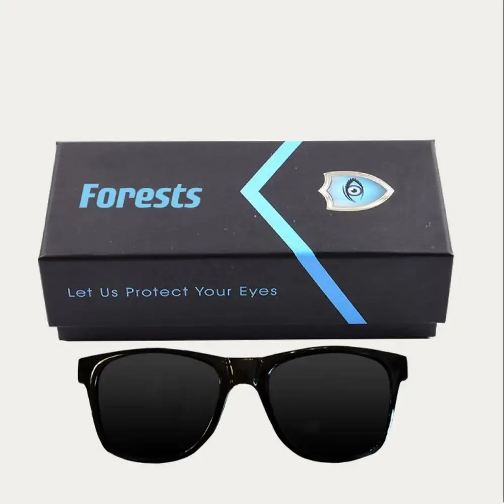 Fundas de gafas de sol de papel de cartón rígido con tapa y base mate negra personalizada, cajas de embalaje de regalo, paquete de gafas de sol de lujo con logotipo