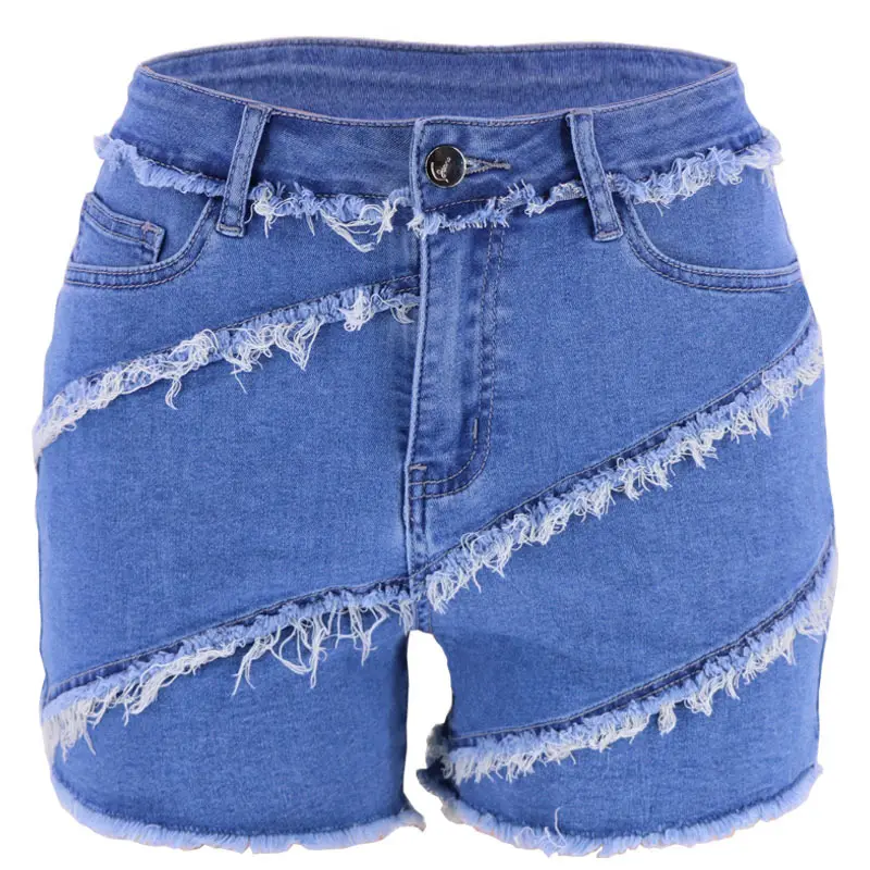 Customized Design High Waist Frayed Denim Womens Shorts
