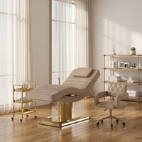 Chaise Hydraulique de Luxe Réglable, Table de Massage pour Salon de Spa, Électrique Portable, Moderne, 3 Moteurs, Lit de Beauté du Visage Incurvé