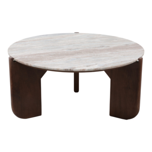 Tavolino da Caffè Rotondo Moderno con Base in Legno di Mango e Piano in Marmo, Arredamento per Soggiorno e Uso in Patio - Product Image 4
