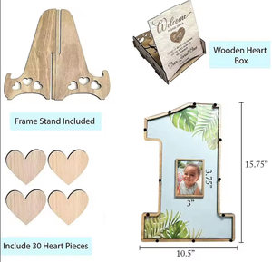 Cadre photo en bois pour livre <span class=keywords><strong>d</strong></span>'or 40x26,67 cm en forme de cœur, carte de vœux <span class=keywords><strong>d</strong></span>'<span class=keywords><strong>anniversaire</strong></span>, panneau <span class=keywords><strong>d</strong></span>'inscription pour enfants de 1 an, logo personnalisé, DIY en bois - Product Image 3