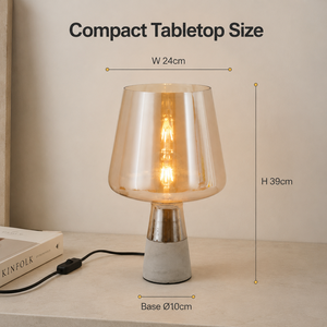 Lampe de table moderne avec abat-jour en verre ambré, base en ciment, ampoule E27, lumière ambiante chaude pour chambre à coucher, chevet, salon - Product Image 4
