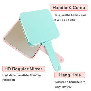 ฉลากส่วนตัวโลโก้ที่กําหนดเองด้านเดียวพลาสติกขนาดเล็กมือถือสแควร์หัวใจ OEM เครื่องสําอางแต่งหน้าหวีกระจกมือสําหรับผู้หญิง - Product Image 4