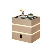 Nouvelle table de chevet flottante à trois tiroirs, petit meuble de rangement carré gris clair, style luxe léger et haut de gamme pour chambre à coucher