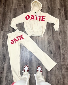 Tùy Chỉnh Thời Trang Phố Sweatsuit Cắt May Đính Đau Khổ Thêu Vá Cắt Áo Và Quần Bó Sát Set Bộ Đồ Thể Thao Cho Phụ Nữ - Product Image 5