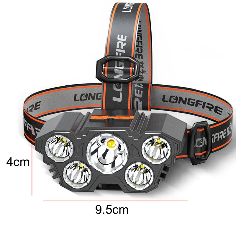 Rechargeable Headlamp 5 LED Headlamp Flashlight 18000 Lumen USB Cable Waterproof 4 Modes Light for Outdoors Camping Hunting