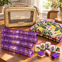Tuiles de Mahjong en Acrylique 4 Couches Haute Brillance, Ensemble de Mahjong Américain Peint à la Main et Gravé Motif Jardin Citron, Idéal pour un Cadeau