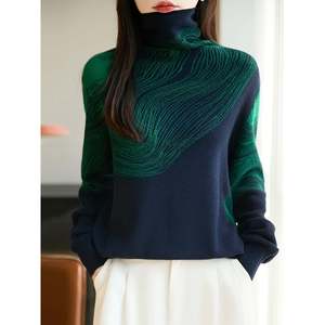 Pull à col haut et manches longues, bleu marine, taille unique, tricot pour femmes, style asiatique - Product Image 1