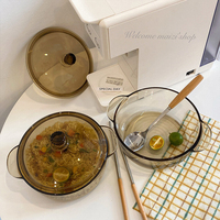 Cadeaux d'Affaires Set de Vaisselle de Cuisine et Alimentaire Vente en Gros Bol à Salade Classique en Cristal Double Anse Marron avec Couvercle et Bol à Soupe