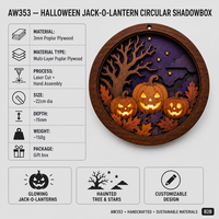 Boîte à ombres circulaire personnalisée pour Halloween avec motif Jack-o'-lantern |   Scène d'arbre de citrouille effrayant découpée au laser en contreplaqué de peuplier multicouche