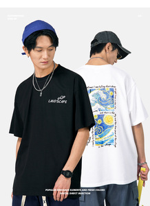 Men's European American Style High Street Cotton <strong>T</strong>-<strong>shirt</strong> <strong>Van</strong> <strong>Gogh</strong> Starry for Sky Oil Painting Short-Sleeved Summer Knitted <strong>Shirt</strong> - Product Image 3