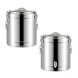 Large Stainless Steel Insulation Barrel Food Warmer Commercial Kitchen Insulated Barrel Heat Insulation Bucket with Tap