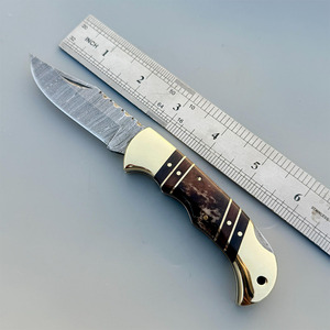 Cuchillo Plegable Utilitario de Acero Damasco Premium con Mango de Madera, Hoja de Punta Caída Personalizable OEM, Garantía de 3 Años - Product Image 6