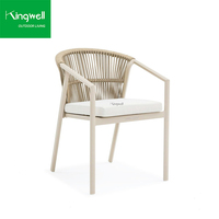 Ensemble de salle à manger d'extérieur 6 places avec structure en aluminium, table et chaises en corde pour terrasses de restaurants et complexes hôteliers