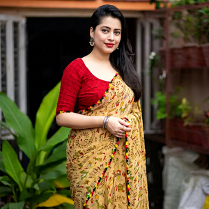 Sari Tradicional de Algodón AARA Fashion con Estampado Digital para Mujer, Estilo Casual de India y Pakistán, Largo hasta el Suelo, Sin Arrugas, Corte Regular - Product Image 1