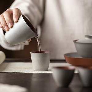 Guanlan Retro Coarse Pottery <b>Teacup</b> Single Cup Grey Glaze Cylinder Shape Kung Fu Tea Set Home Use Individual Master Cup - Product Image 2