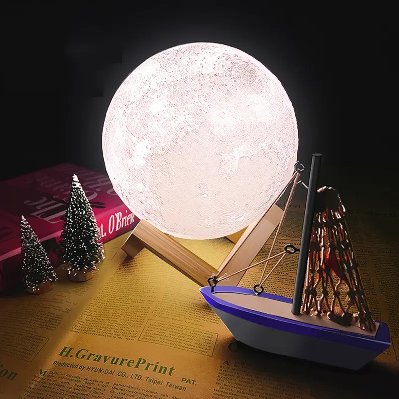 Rambery луна лампа 3D принтом Ночной свет перезаряжаемый 3 цвета коснитесь управление лампы 16 видов цветов Изменение дистанционного светодиодный лунный свет подарок