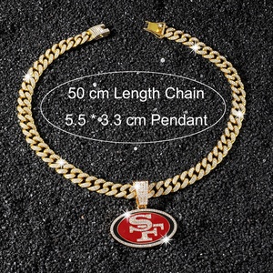 Glassato fuori San Francisco 49ers collane Charm Bling all'ingrosso catena cubana Hip Hop uomo donna lega placcato <span class=keywords><strong>oro</strong></span> ciondolo strass - Product Image 2