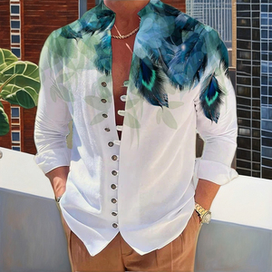 2023 Vintage camicia di <span class=keywords><strong>lino</strong></span> di cotone per gli uomini nuova ampia manica lunga Casual Odm formale tessuto antirughe per l'autunno - Product Image 3