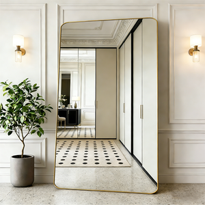 Elegante Specchio da Terra in Vetro con Cornice in Metallo, Specchio Cosmetico Moderno in Lega di Alluminio Fatto a Mano, Specchio Dorato per <span class=keywords><strong>Soggiorno</strong></span> - Product Image 2