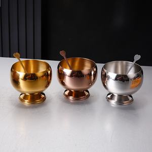 Ciotola per Gelato in Acciaio Inox, Coppa per Dessert con Piede, Contenitore in Metallo per Pudding, Parfait, Trifle, Oro e Argento con Cucchiai e Forchette per Servire - Product Image 1