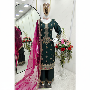 Belles robes de soirée Top-Plazzo et Dupatta pour les fêtes - Product Image 1