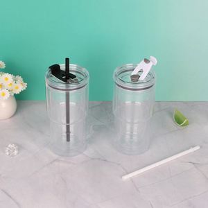 Eco-Conscious 20oz <b>Plastic</b> Double Wall Reusable Tumbler with Straw for Pool Beach Summer Fun - Product Image 5