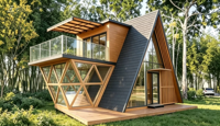 Maison triangulaire pour le camping et l'hébergement - Maison modulaire entièrement décorée et personnalisable - Un classique tendance