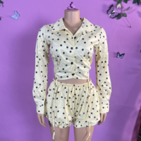 HR26022 Tenues pour femmes automne-été, shorts, ensemble 2 pièces, ensemble décontracté mignon, shorts à bulles, ensemble 2 pièces à pois pour femmes