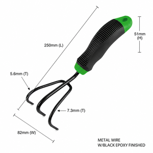 Outil de décompactage du sol en fil métallique avec finition époxy noire, cultivateur courbé avec griffes courbées, cultivateur manuel - Product Image 1