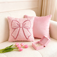 En gros, Housse de coussin de canapé matelassée en peluche avec nœud, en fibre de polyester, luxe léger, bicolore, pour la Saint-Valentin, avec fermeture éclair