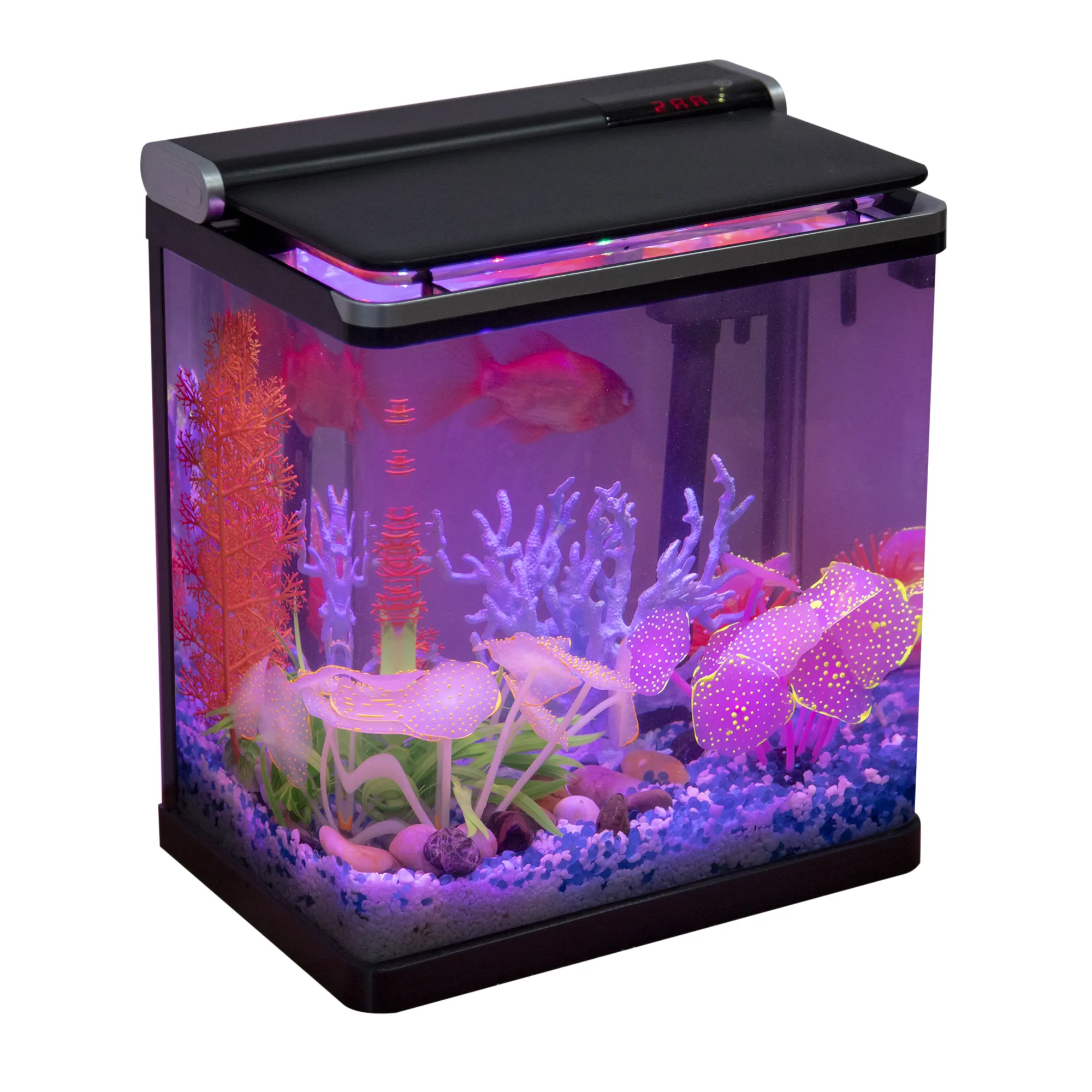 Hygger Aquarium Mini Fish Tank Desk Clear Glass Fish Tank with LED Light & Filter Pump & Temperature Display