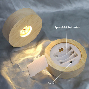 Ấm trắng bằng gỗ Vòng LED đèn cơ sở đứng ánh sáng ban đêm pha lê hiển thị chủ với năng lượng pin - Product Image 2