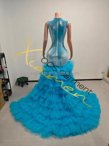 Abito da sposa elegante con strass di tendenza in argento con strass a strati di <span class=keywords><strong>Tulle</strong></span> orlo blu chiaro abiti lunghi da sposa - Product Image 6