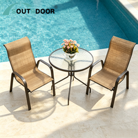 Ensemble de table de jardin moderne pliable et imperméable en aluminium et maille textile pour hôtel, hôpital, école, villa, usage extérieur