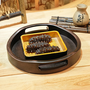 Bandeja de té redonda de estilo chino, imitación de madera, plástico, color cobre, plato de servicio para el hogar, para comida, café, té - Product Image 1