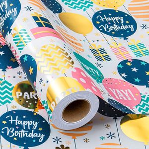 Rollo de papel de regalo para cumpleaños de 17 pulgadas x 33 pies, papel de regalo metálico dorado brillante para celebración de fiestas de cumpleaños - Product Image 1