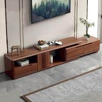 Soporte de TV Extensible de Madera Maciza, Moderno y Minimalista, de Nogal, para Sala de Estar, Base de Almacenamiento para Pared, para Apartamentos, Hoteles y Espacios Pequeños