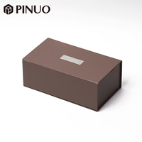 Boîte à bijoux rectangulaire personnalisable PINUO, aspect cuir PU marron, boîte à souvenirs pour bijoux, insert en velours, boîte d'emballage pour bijoux