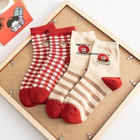 Chaussettes de Noël pour femmes, nouvelles chaussettes d'hiver mi-mollet rouges, style dessin animé, imprimé ours, en coton tricoté, absorbant la transpiration, chaussettes pour couples